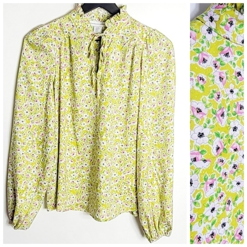 NWT Cupcakes And Cashmere Mock Neck Long Sleeves Floral Print Women's Blouse